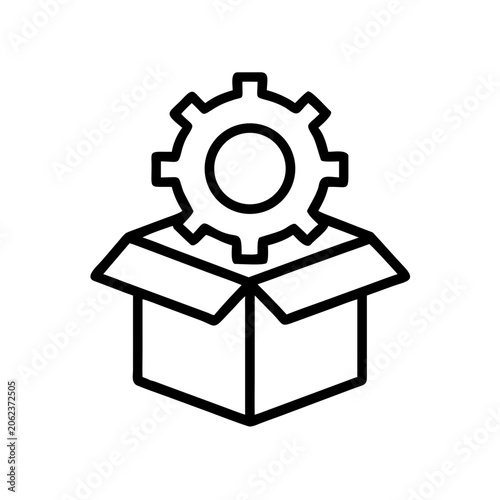 Gear inside open box icon for product development engineering process assembly tool conceptual design