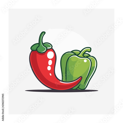 Red and green pepper icon flat design
