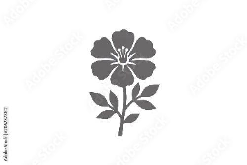 Black and white flower sticker with leaves vector illustration