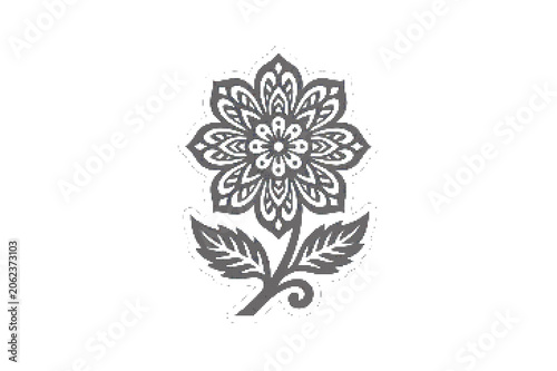 Intricate black and white paper cut flower sticker design vector