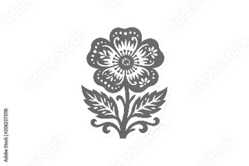 Black and white flower sticker with intricate design and leaves