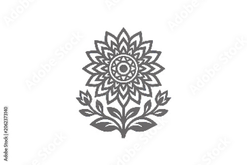 Black and white paper cut flower sticker design vector