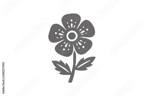 Simple black flower sticker with leaves and white details