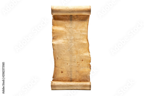 Vertical antique parchment scroll with aged paper texture and visible creases for historical documents isolated on a transparent background