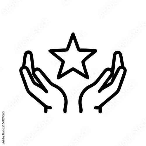 Hands reaching up to hold star icon vector symbol abstract concept award achievement win success
