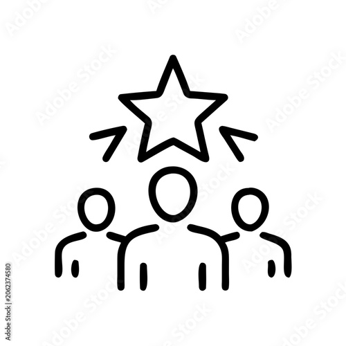 Three people with star above them outline icon representing team success on transparent background