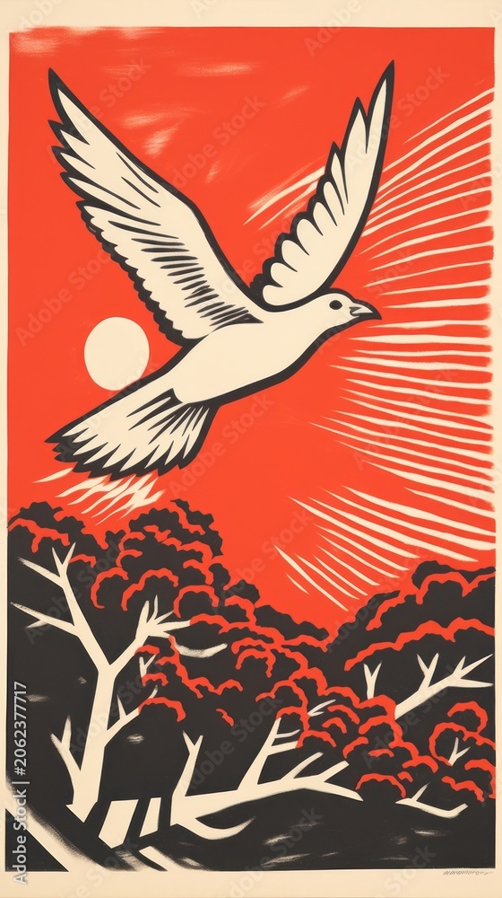 Obraz premium Peace doves flying painting drawing nature.