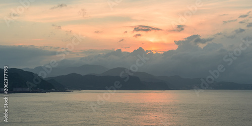 Sunset over Mountains and Coastline in Keelung
