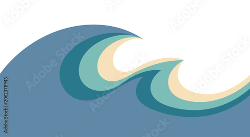 Schilderij op canvas Minimalist Stylized Ocean Wave Vector Illustration