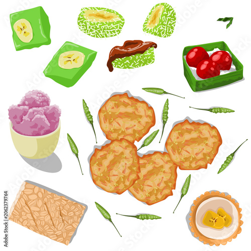 a set of traditional Indonesian market Snack food issolated on white background