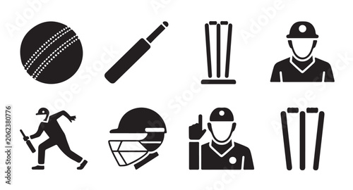 Photos Cricket sport icons collection with player and equipment elements