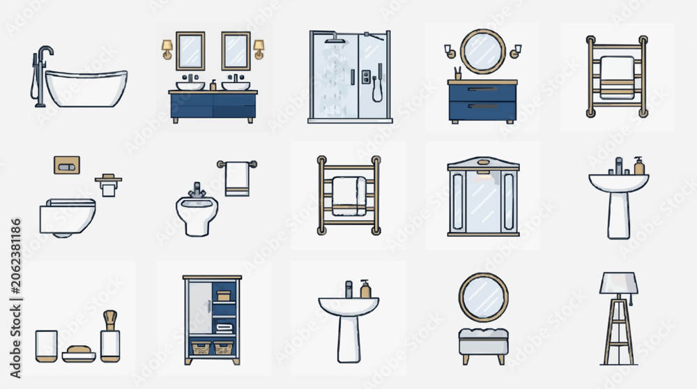 Fototapeta premium Bathroom Fixtures Icon Set.