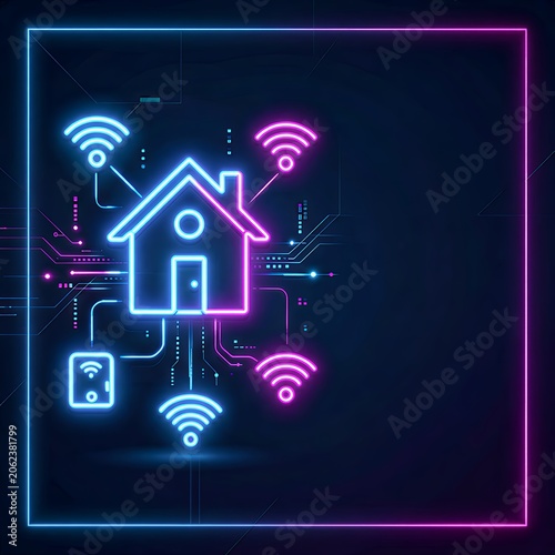 Neon Inspired Smart Home Technology with Wi-Fi Signal Highlights