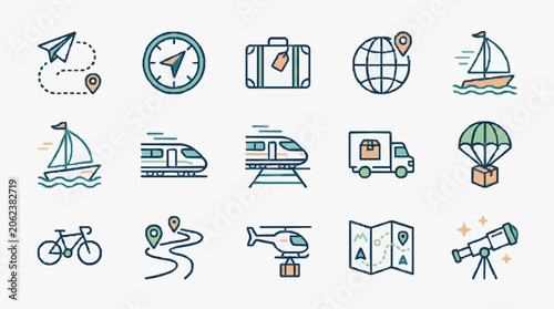 Fotografie Collection of travel and transportation icons.