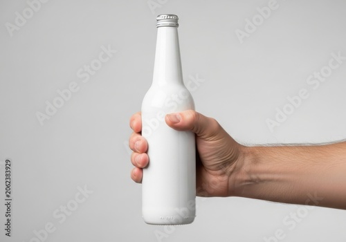 Hand holding a white bottle