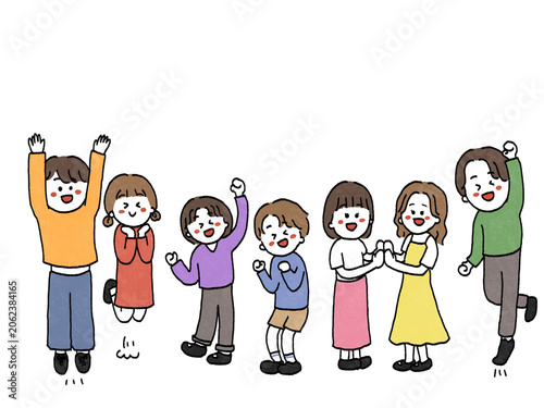 喜ぶ人たちのイラストセット