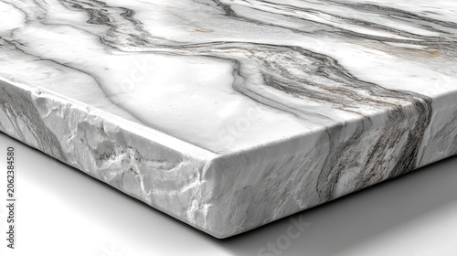 Angled view of premium onyx slab showcasing onyx veining detail with flowing gray and beige patterns on polished white stone. Professional studio lighting reveals depth.