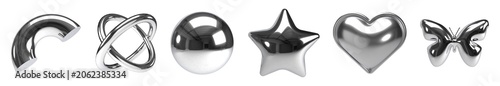 Foto 3D silver chrome geometric shapes set isolated on transparent background