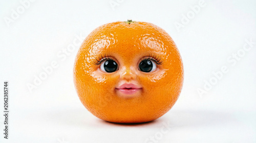 Funny Surreal Orange Fruit with Human-like Face Isolated on White Background