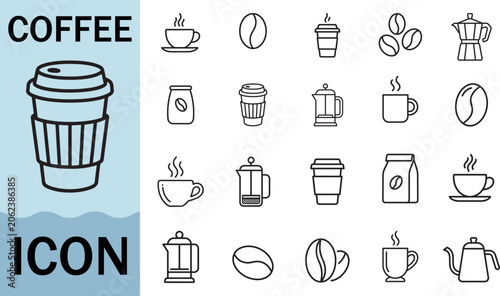 Fotografija Coffee icon set line art for cafe and shop