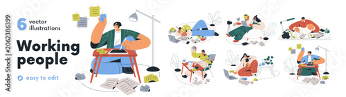 Creative working people set. Script writers, designers and copywriters taking...