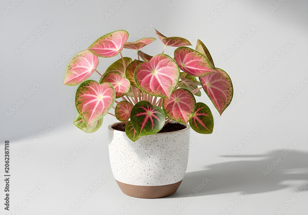Fototapeta premium Syngonium pink perfection houseplant in ceramic pot interior decor modern botanical style