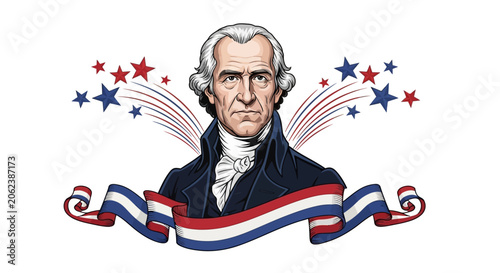 Canvastavla John Adams with Decorative Stars Editable Vector Design