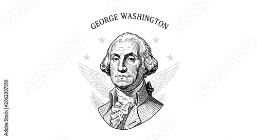 Classic George Washington Face Engraving Typography Vector Design