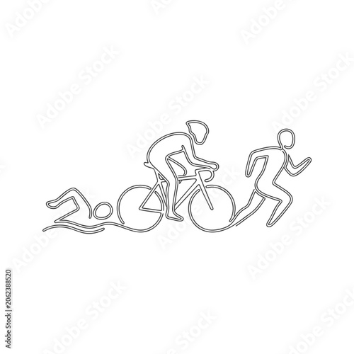Minimalist line art triathlon athletes swimming cycling and running sports illustration