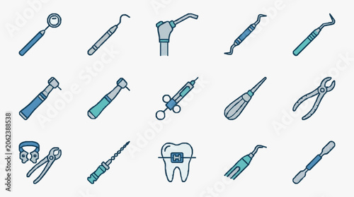 Schilderij op canvas Dental Tools and Equipment Set Illustration.