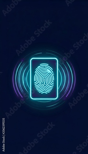 Neon Fingerprint Illustration with Glowing Circular Patterns