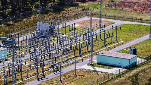 Konstfotografi Aerial View of Large Electrical Substation in Forest Landscape