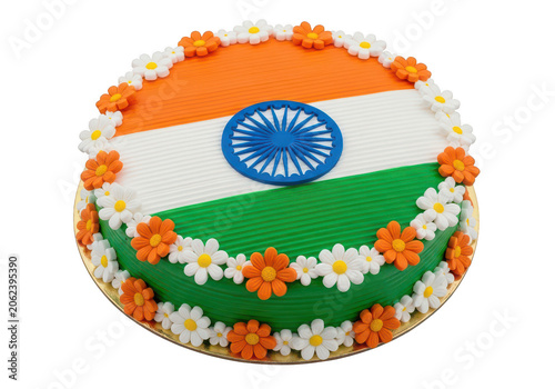 Delicious indian sweet cake with national flag design isolated PNG isolated on transparent background
