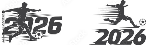 Foto Football 2026 vector illustration soccer player kicking ball silhouette graphic