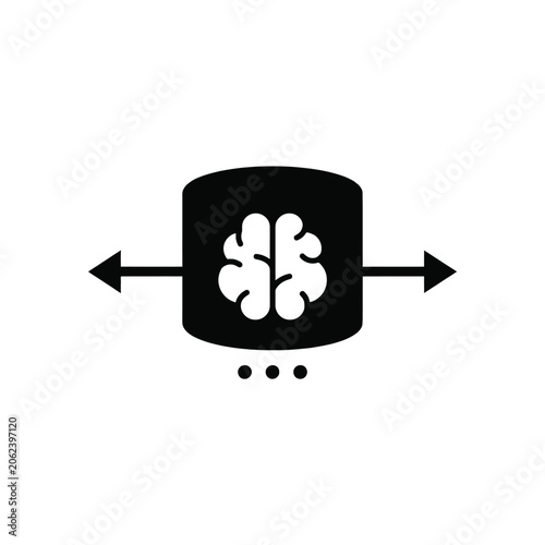Bilde på lerret Brain silhouette with bidirectional arrows and ellipsis dots on a white backgrou