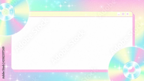 Pastel Cyber Y2K Party Background with Pop-up Window Frame and Rotating Iridescent Holographic CDs animation
