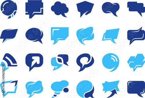 Speech bubble icon collection blue message dialogue bubbles vector set communication signs.