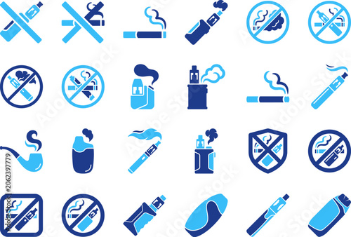 No smoking and vaping sign set electronic cigarette and nicotine product prohibition icons.