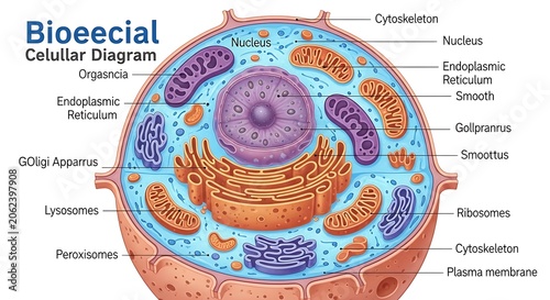 Colorful Cellular Diagram Showing Organelles and Nucleus in Cross Section