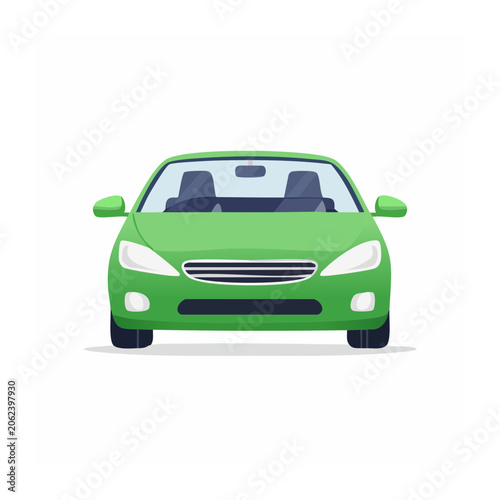 Green electric car front view 3D render