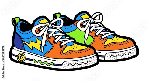 Colorful Sneakers with Bold Panels in Cartoon Style