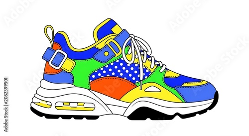 Colorful Sport Shoe with Bold Panels and Laces