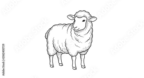 Curious Sheep Standing in White Background
