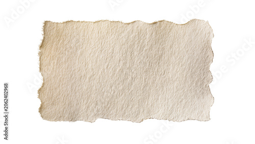 Bild auf Leinwand Rough textured beige paper fragment with torn edges, isolated on transparent bac