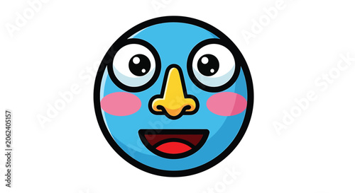 Photos Smiling Blue Cartoon Face Emoji Character.
