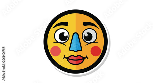 Photos Smiling Yellow Cartoon Emoji Face Closeup.