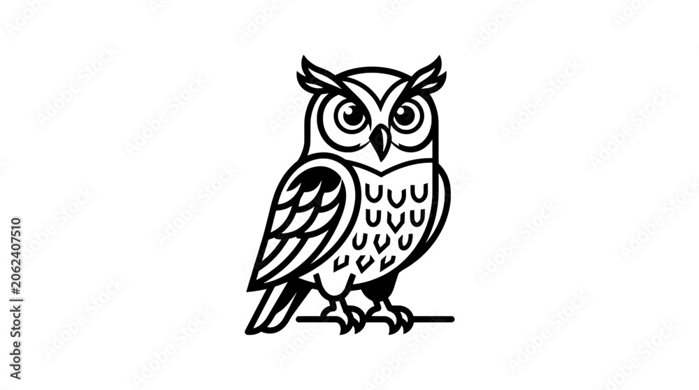 Obraz premium Owl Illustration Black White Background