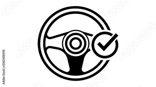 Car Steering Wheel Verified Check Icon, Automotive Safety Symbol Illustration