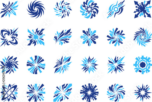 Abstract circular burst icons showing dynamic motion shapes and explosive graphic designs.