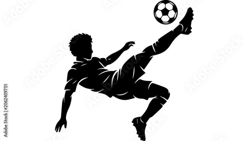 Принти на полотні Soccer player kicking ball silhouette vector illustration